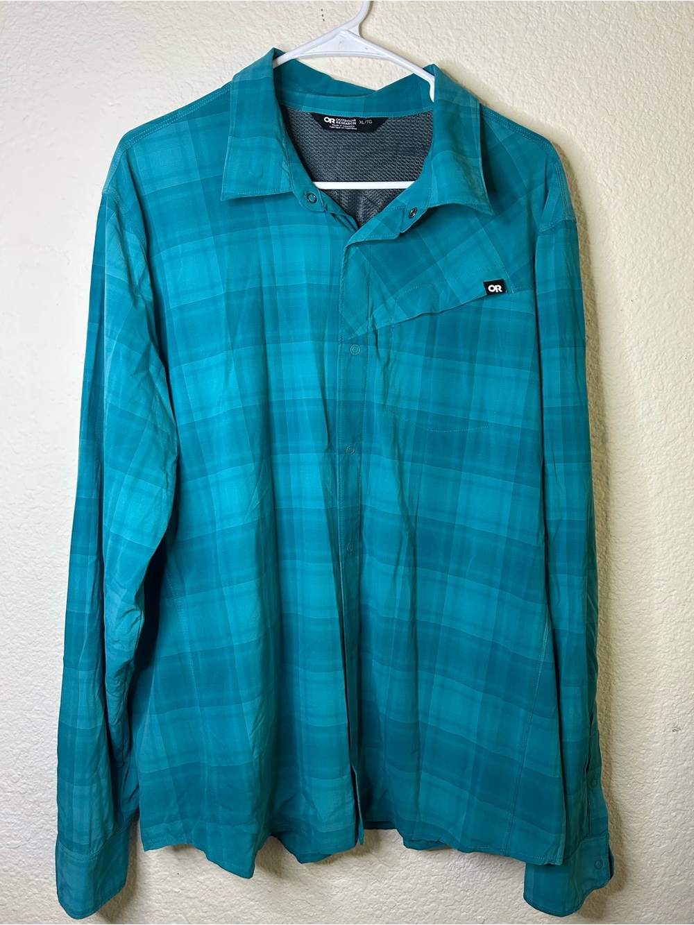 Outdoor Research Teal Plaid Long Sleeve Shirt Light Hiking Outdoor Camp XL